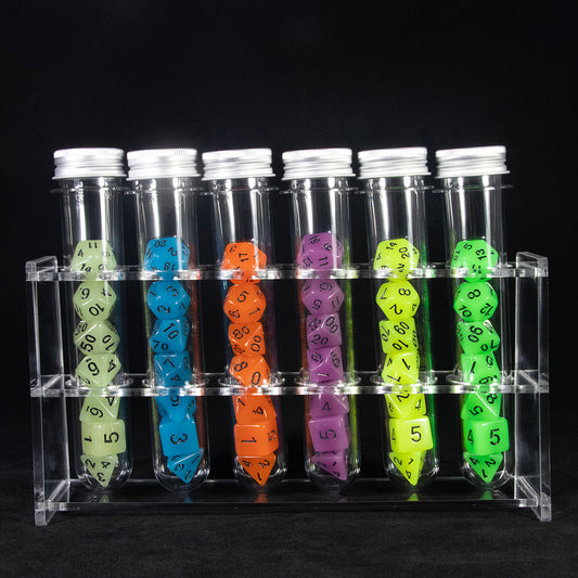 Game Dice Glow in The Dark Polyhedral Dice Set for DND Role Playing Game Table Game, 42pcs Luminous Dicewith 6pcs Tube, 1pc Tube Rack