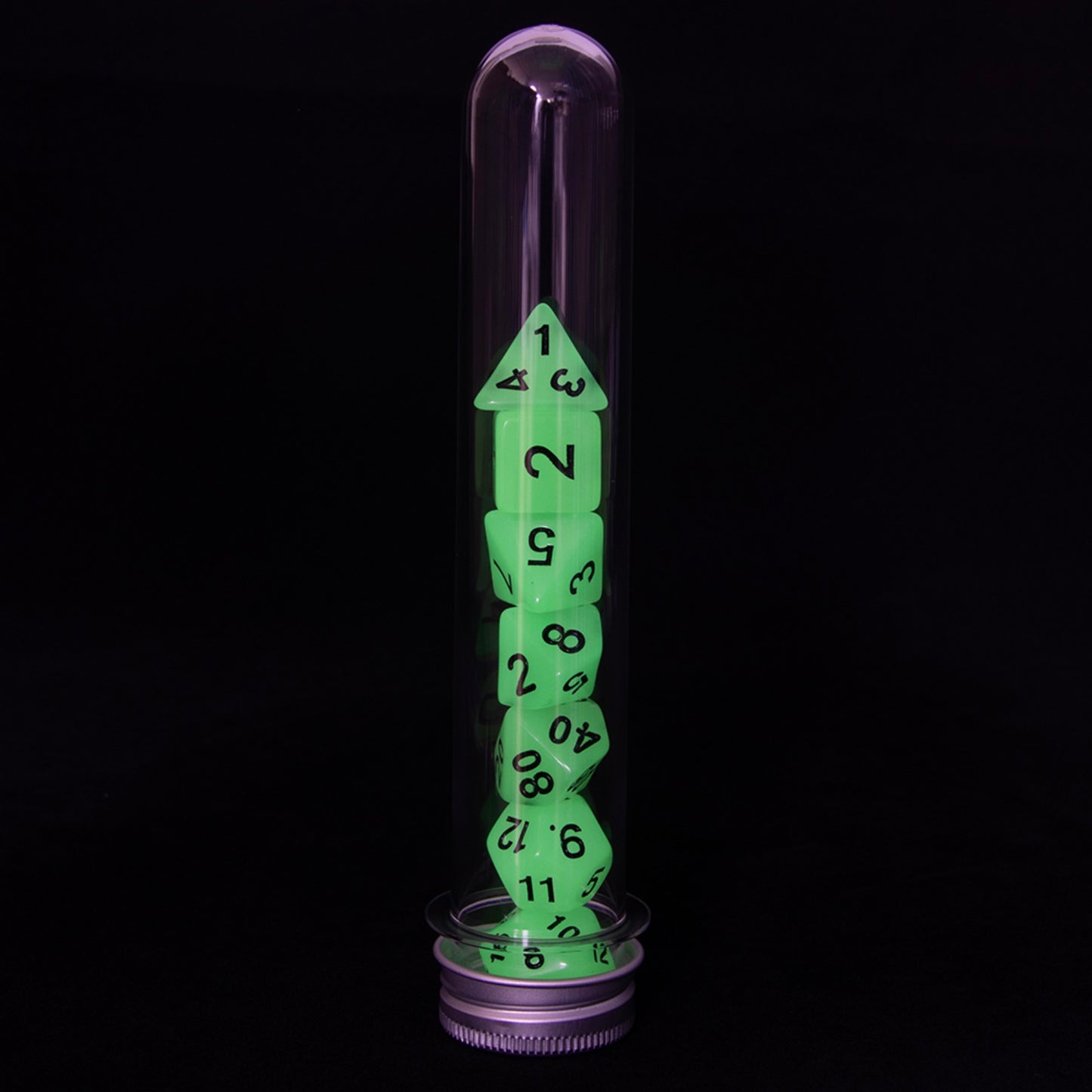 Glowing Dice Polyhedral Dice RPG DND Dice Set 7piece Luminous Dice with Tube for D&D Tabletop Role-Playing Games Party Supplies