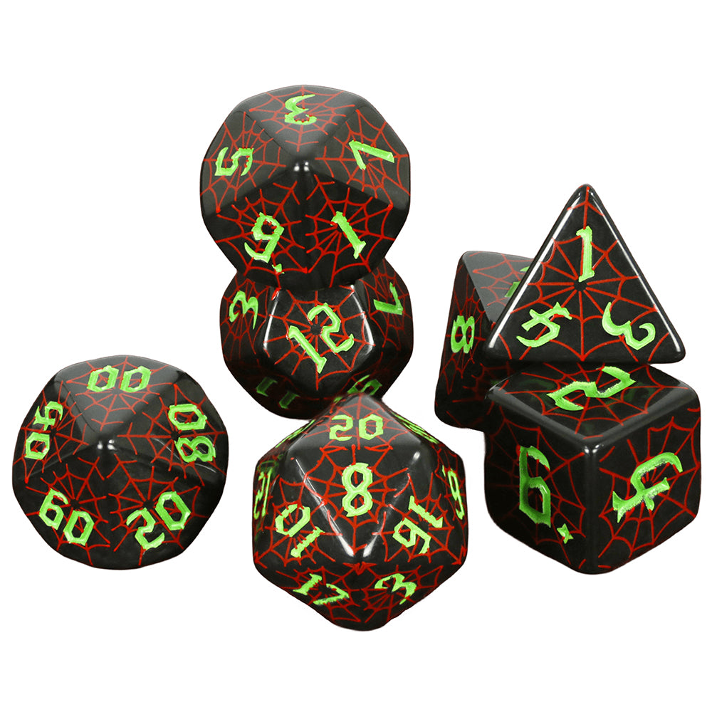 DND Dice Set - 7pcs Board Game Dice with Red Spider Web Pattern D4-D20 for DND Role Playing Game Entertainment Supplies, Perfect Gift for DND Player