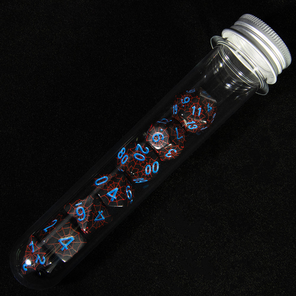 7pcs DND Polyhedral Dice Set Creative Spider Web Design Dice D4-D20 with Tube Playing Table Game for Bar Party Club