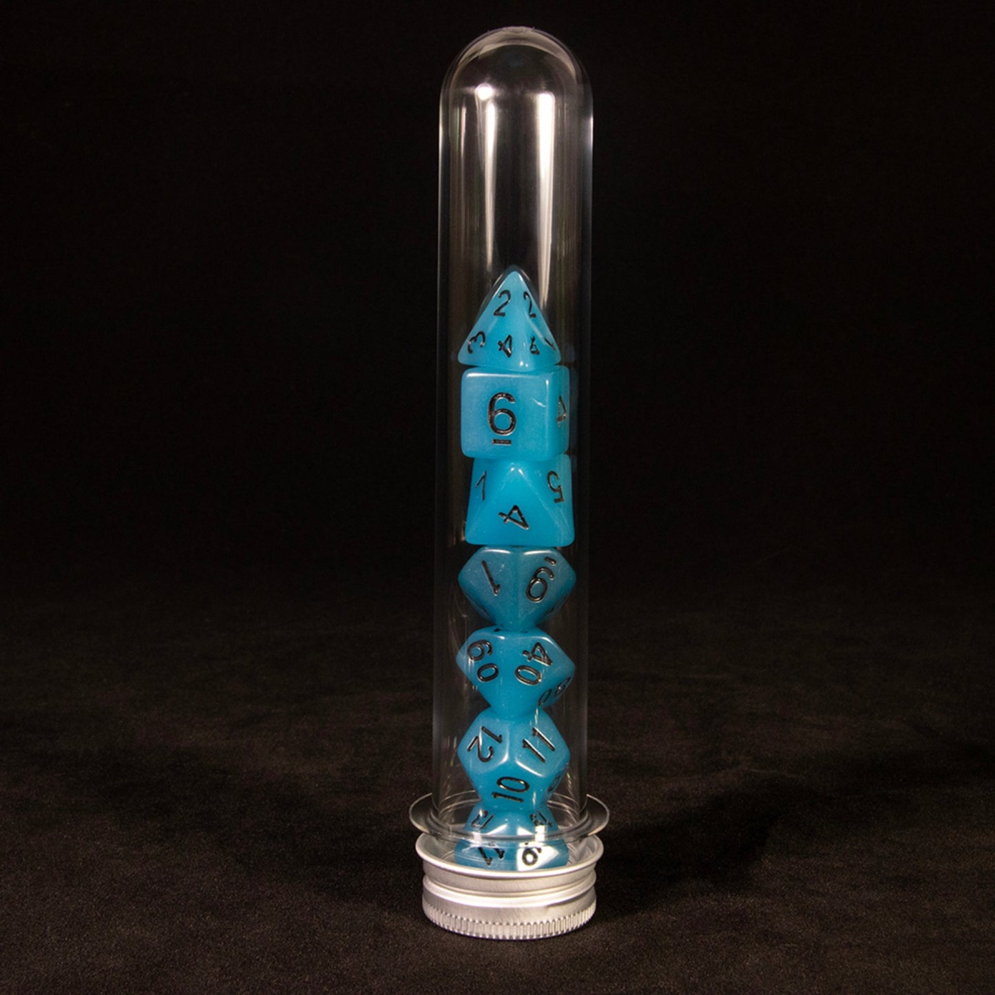 Glowing Dice Polyhedral Dice RPG DND Dice Set 7piece Luminous Dice with Tube for D&D Tabletop Role-Playing Games Party Supplies
