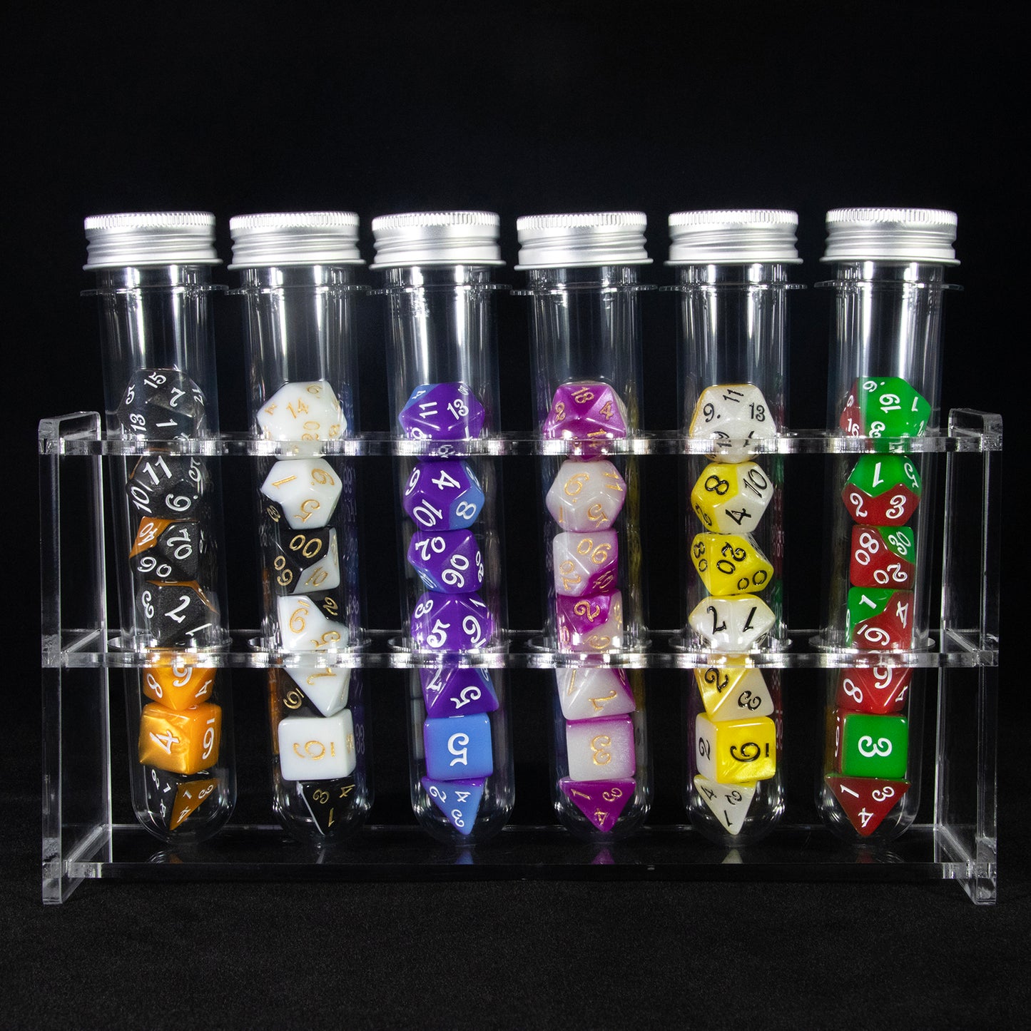 DND Polyhedral Dice Magic Color Dice for DND RPG Table Board Roll Playing Games, Complete 42PCS Dice with 6pcs Tube, 1pc Tube Rack