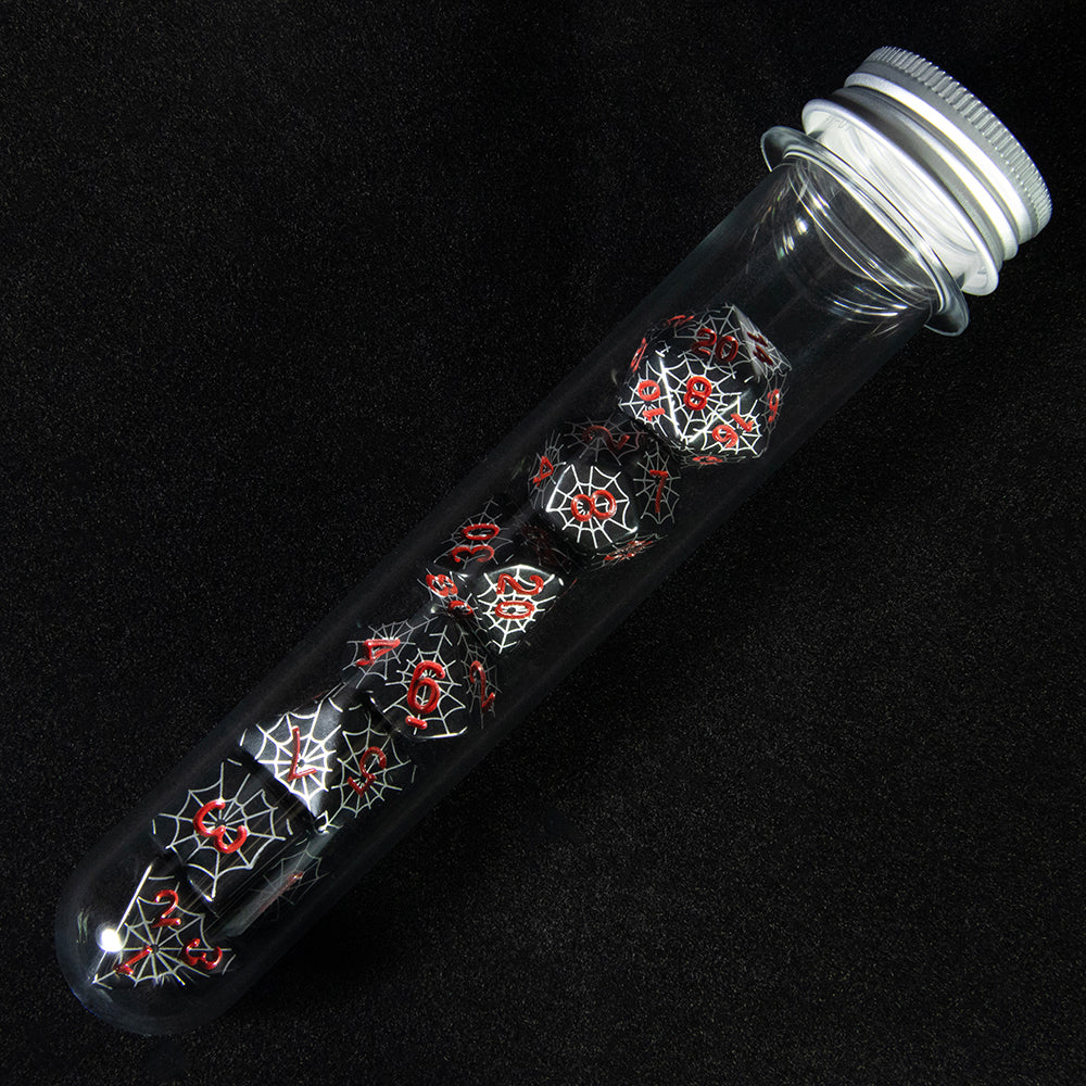 7pcs DND Polyhedral Dice Set Creative Spider Web Design Dice D4-D20 with Tube Playing Table Game for Bar Party Club