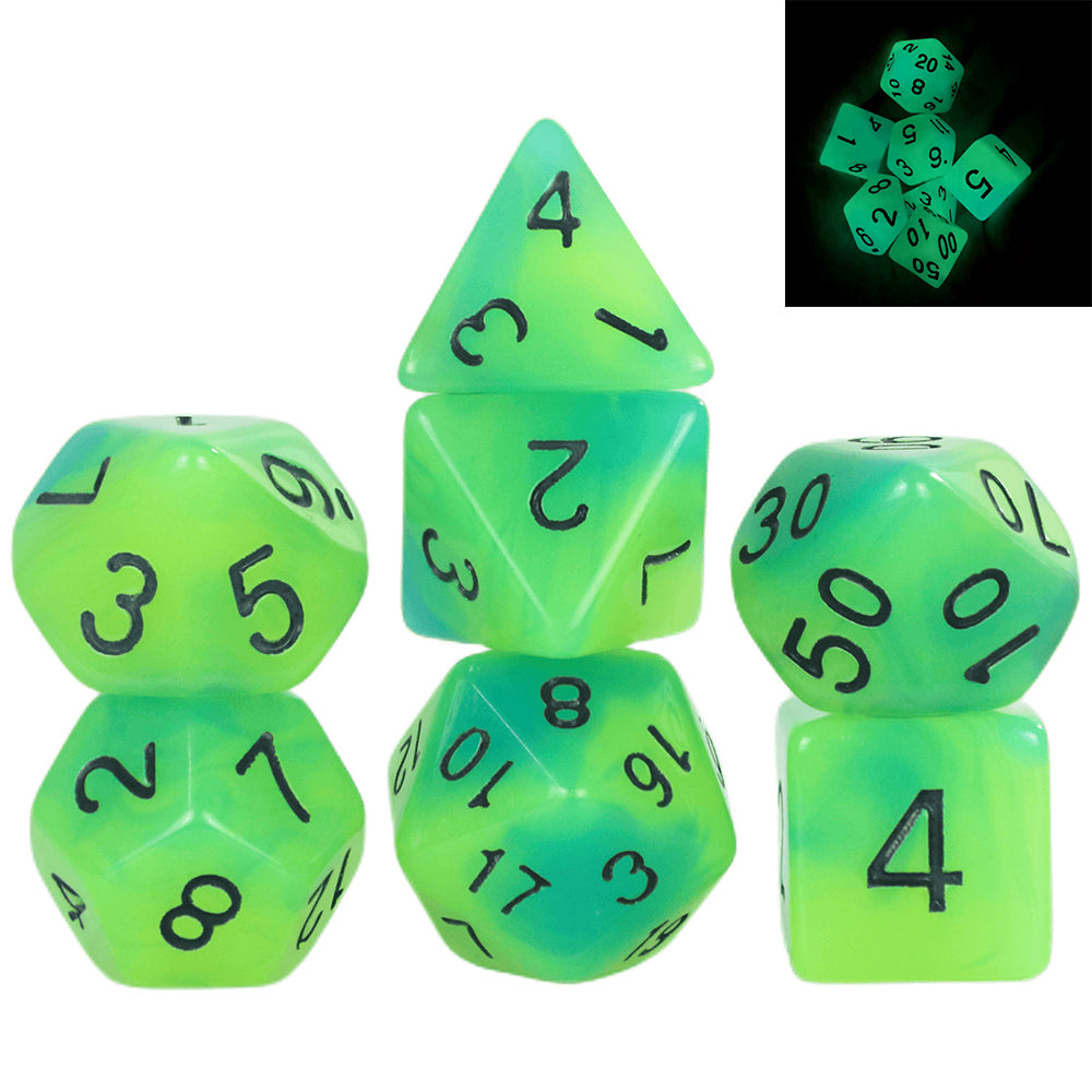 7-Piece Glow-in-the-Dark Polyhedral Dice Set for Board Game DND TRPG