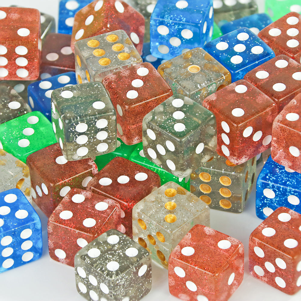 16mm Dice Set for Tabletop Games, 10pcs  6 Sided Dice, Transparent Glitter Effect, Acrylic Square-Corner Dice for Board Games DND TRPG