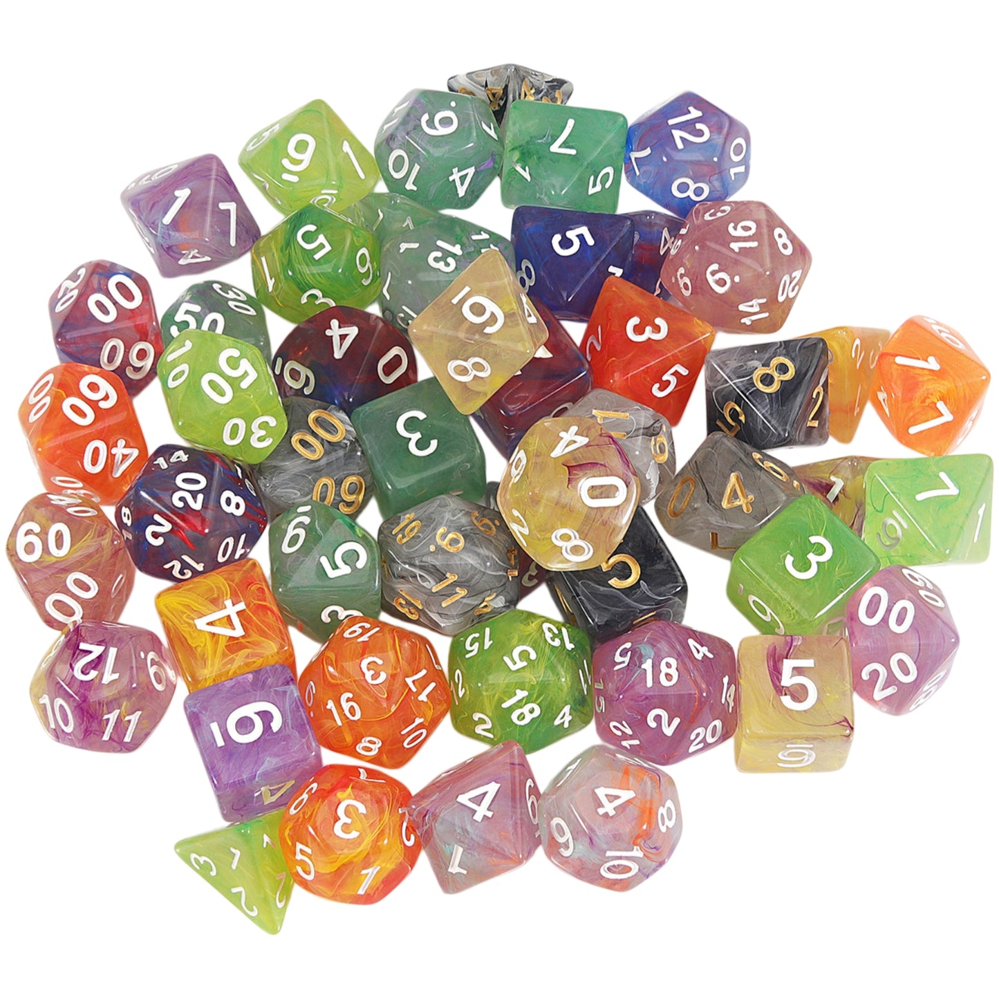 DND Dice Set with Mixed Color Fog Effect, 7pcs Polyhedral Dice for Board Games, DND TRPG Gaming Accessories, Perfect for Role-Playing Games