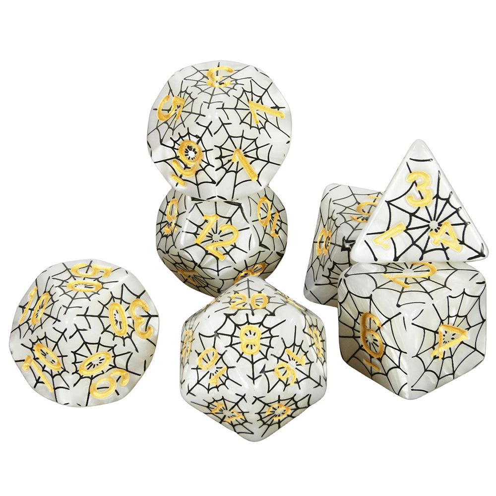 DND Dice Set - 7pcs Board Game Dice with Black Spider Web Pattern D4-D20 for DND Role Playing Game Entertainment Tabletop Game