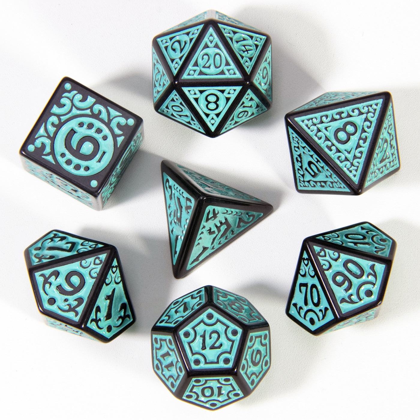 DND Dice Engraved with Textures Pattern Dice 7pcs Polyhedral Dice Set for DND RPG Table Game Accessories