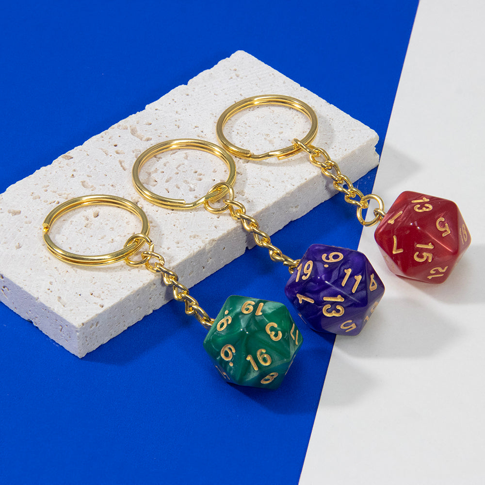 Marble Colored Dice Keychain DND Board Game Souvenirs 20 Sided Dice Pendant Keychain for Men Women