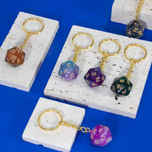 Starry Sky Effect Dice Keychain Fashion Dice Charm Keyring for Pouch Hand Bag Car Pendant