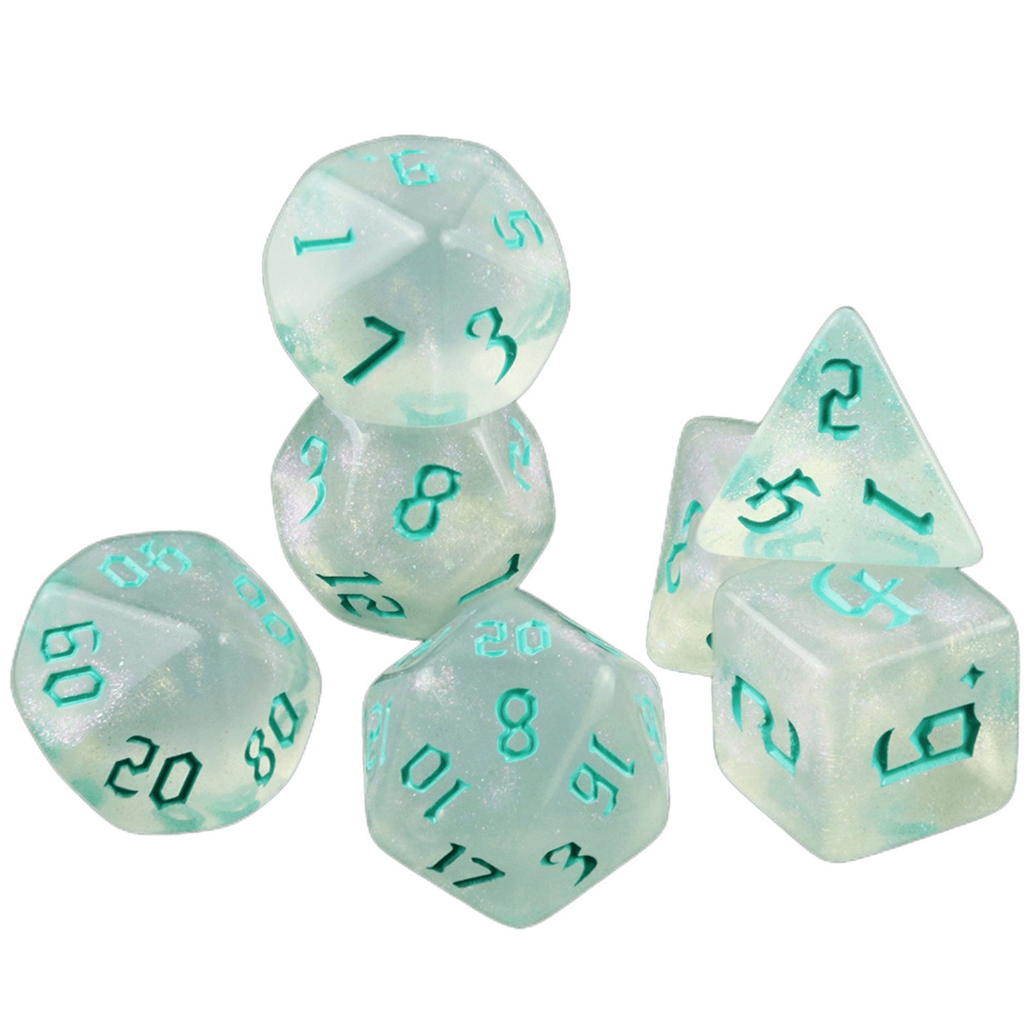 Glitter Effect Polyhedral Dice Set 7 Pieces Game Dice with Tube for Souvenirst Entertainment DND RPG Board Game