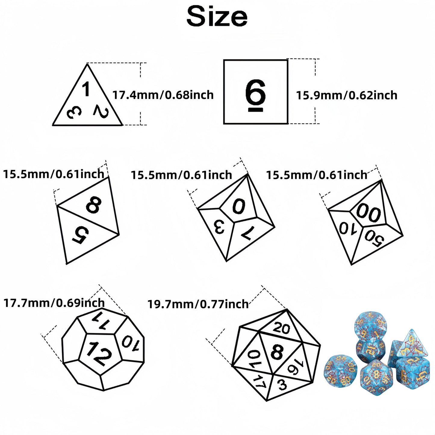 DND Dice Set - 7pcs Board Game Dice with Red Spider Web Pattern D4-D20 for DND Role Playing Game Entertainment Supplies, Perfect Gift for DND Player