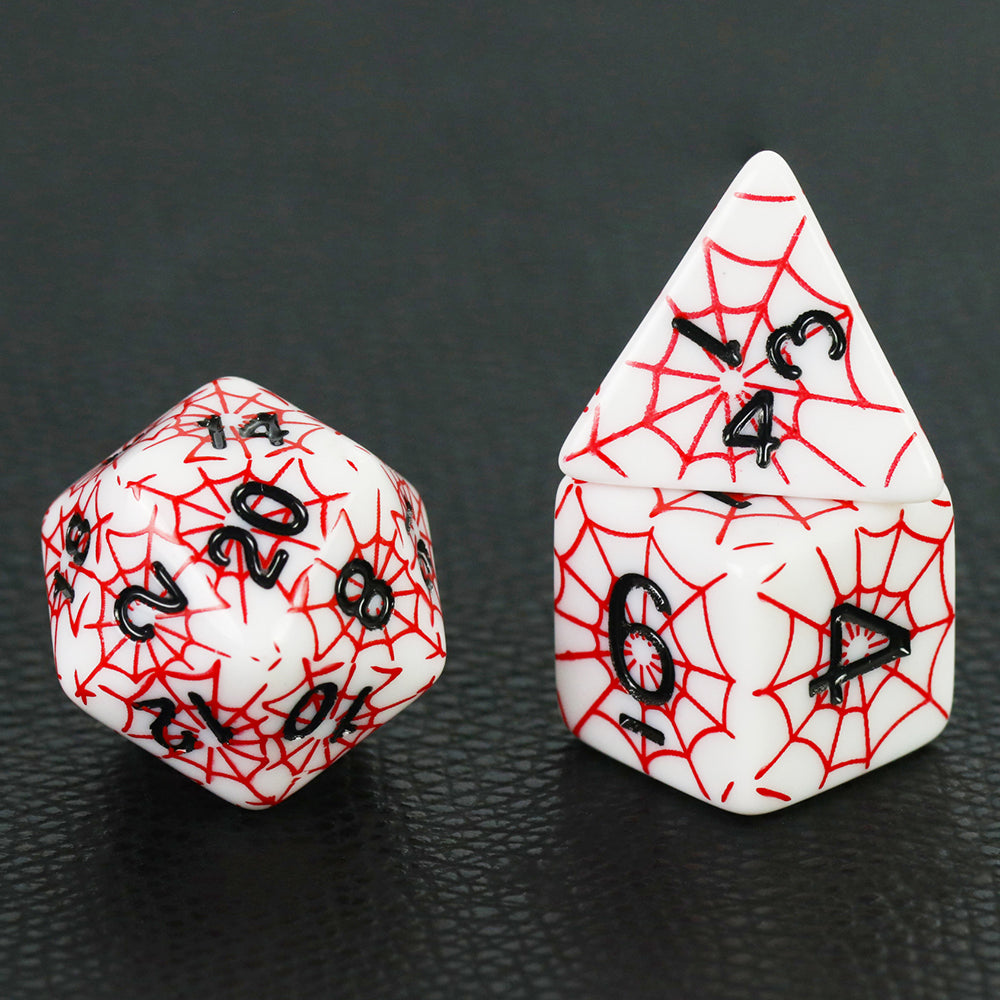 DND Dice Set - 7pcs Board Game Dice with Red Spider Web Pattern D4-D20 for DND Role Playing Game Entertainment Supplies, Perfect Gift for DND Player
