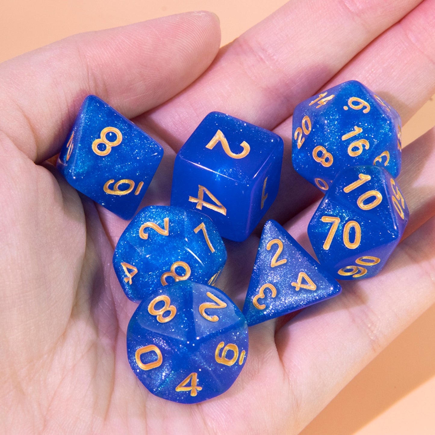 Polyhedral Dice with Glitter 7pcs DND Digital Dice Set for Tabletop Board Game DND RPG COC Game Accessories