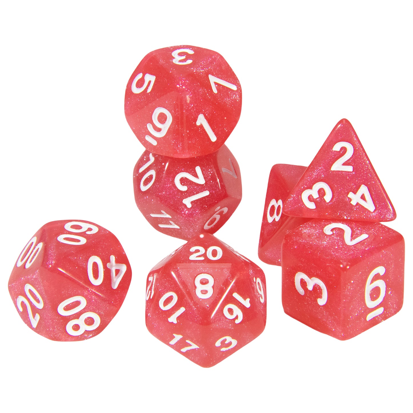 Polyhedral Dice with Glitter 7pcs DND Digital Dice Set for Tabletop Board Game DND RPG COC Game Accessories