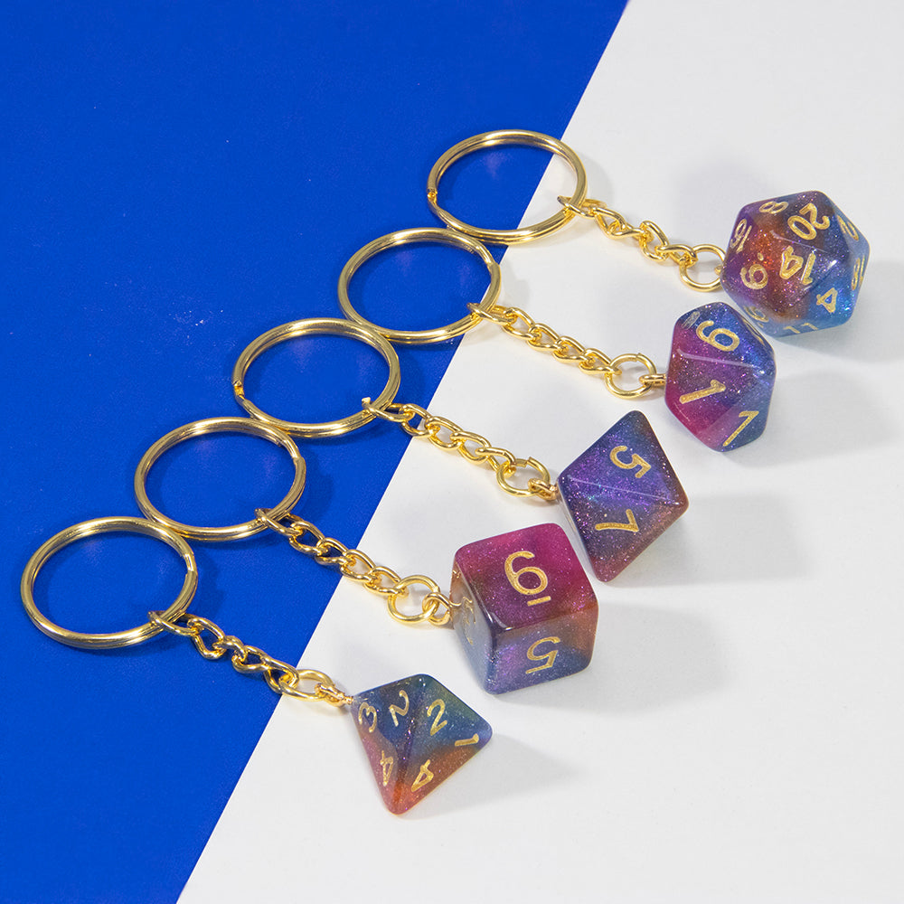Galaxy Effect Dice Keychains D4-D20 Dice Keyring Car Bag Keychains Key Holder Men Women Gift