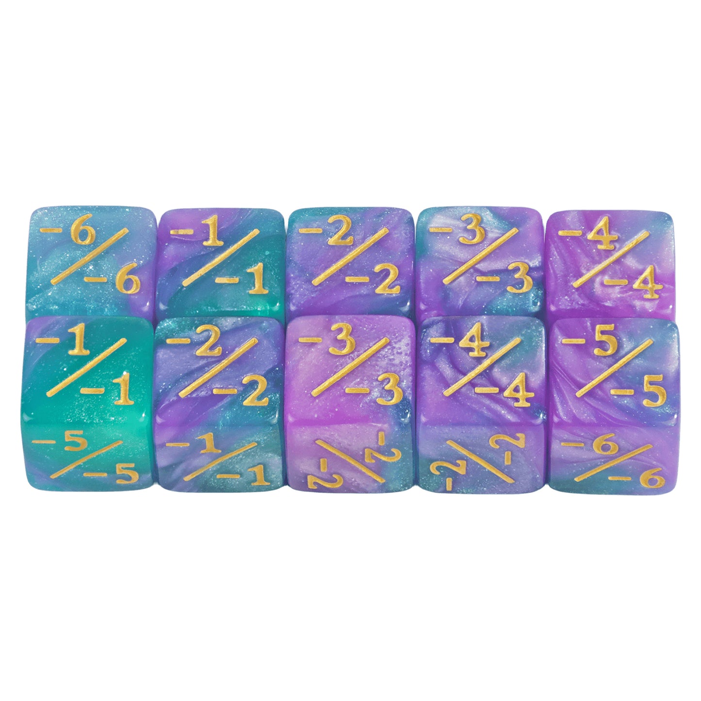 Six Sided Dice Set D6 Counters +1/+1 and -1/-1 Set of 10 Dice for Math Teaching, Card Game Accessories