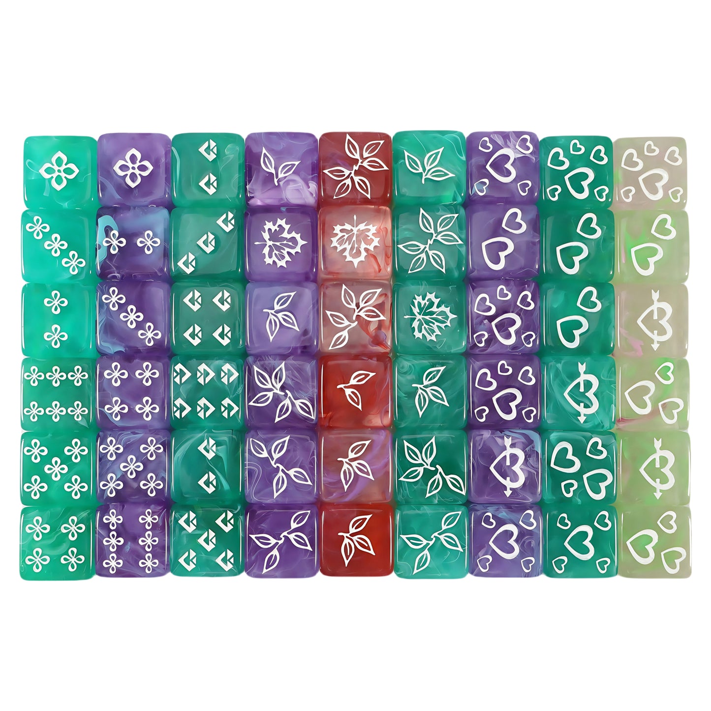 D6 Dice Set 10pcs 16mm Love Heart/leaf/flower/diamond Patterns Game Dice for Board Game, Math Teaching