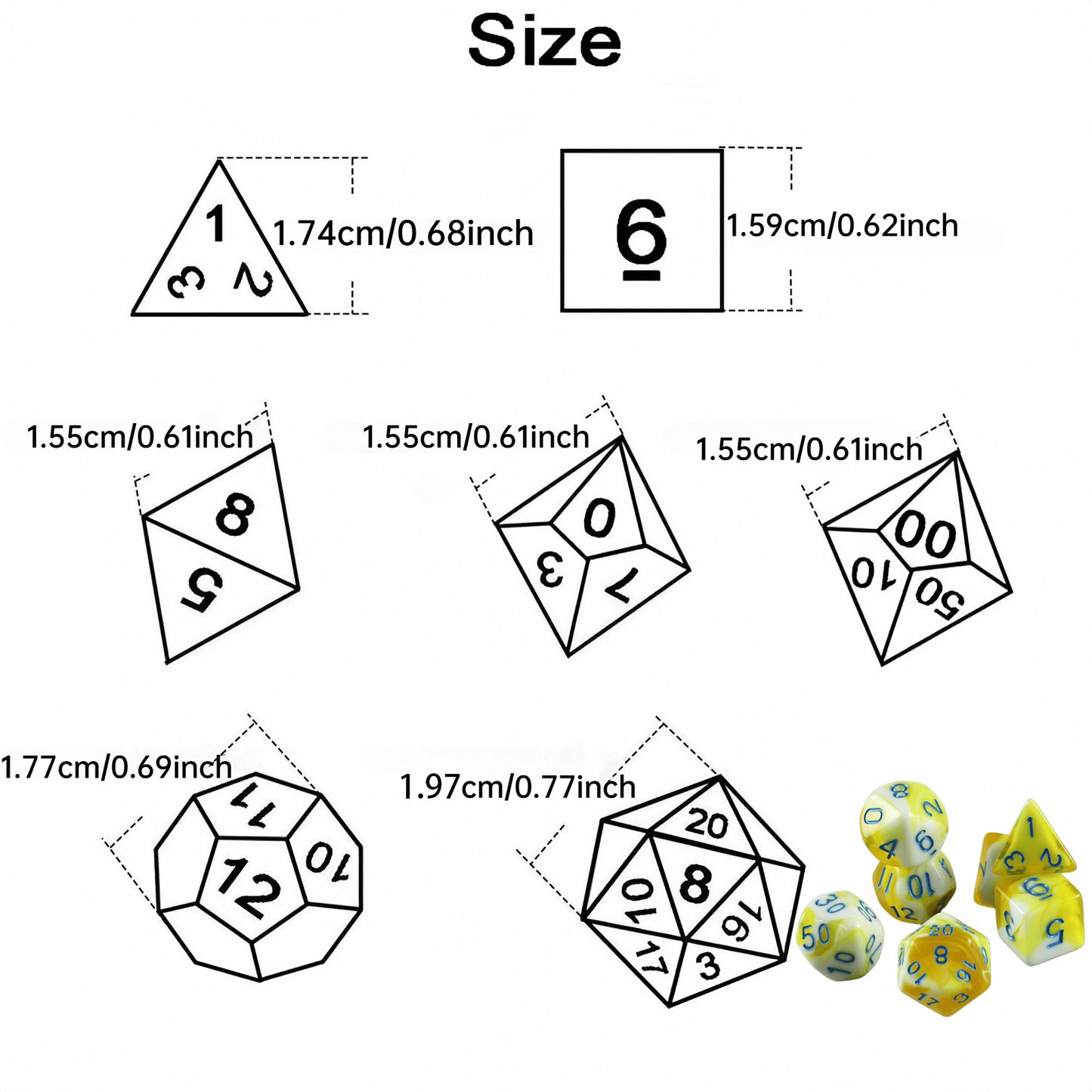 7pcs Dice Polyhedral Board Game Dice for Role Playing Game, Perfect Gift for DND Player