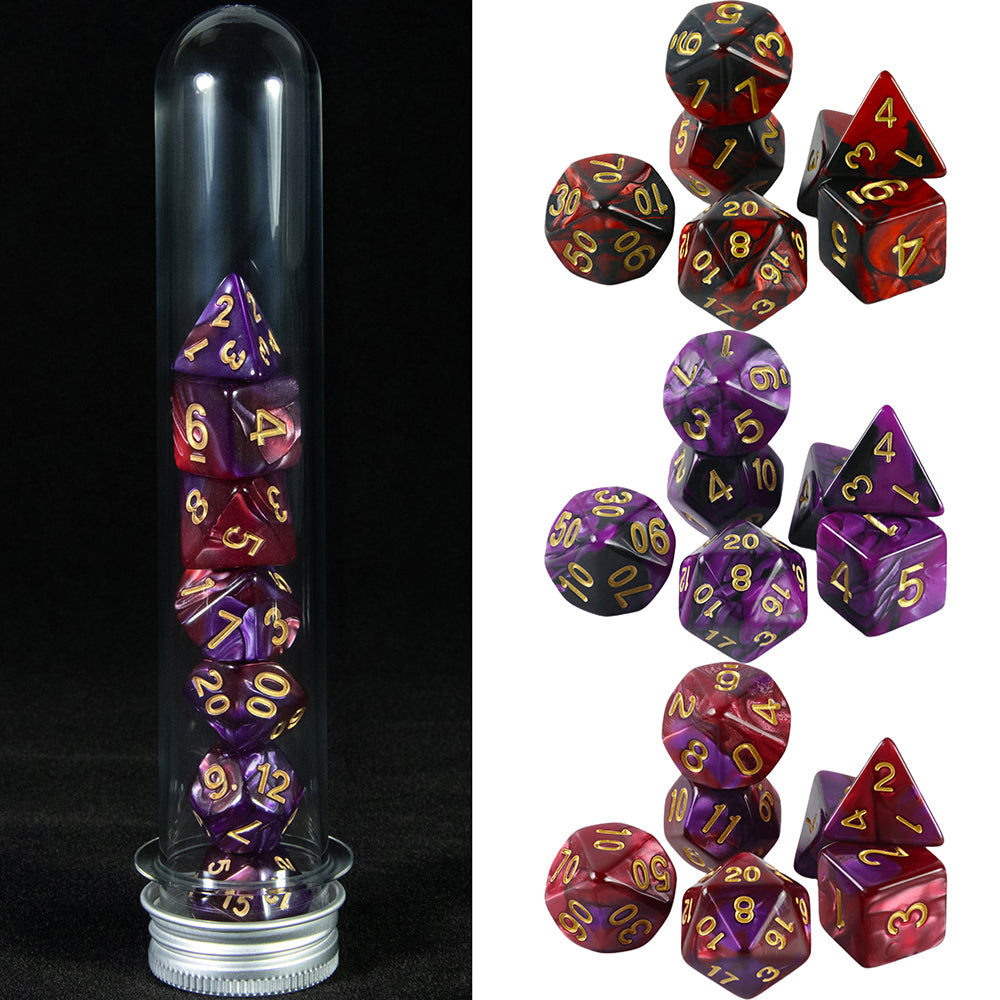 Mixing Colors Glitter Polyhedral Dice Set 7pieces DND Games Dice with Tube for D&D RPG Role Playing Table Games