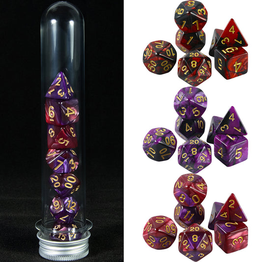 Mixing Colors Glitter Polyhedral Dice Set 7pieces DND Games Dice with Tube for D&D RPG Role Playing Table Games