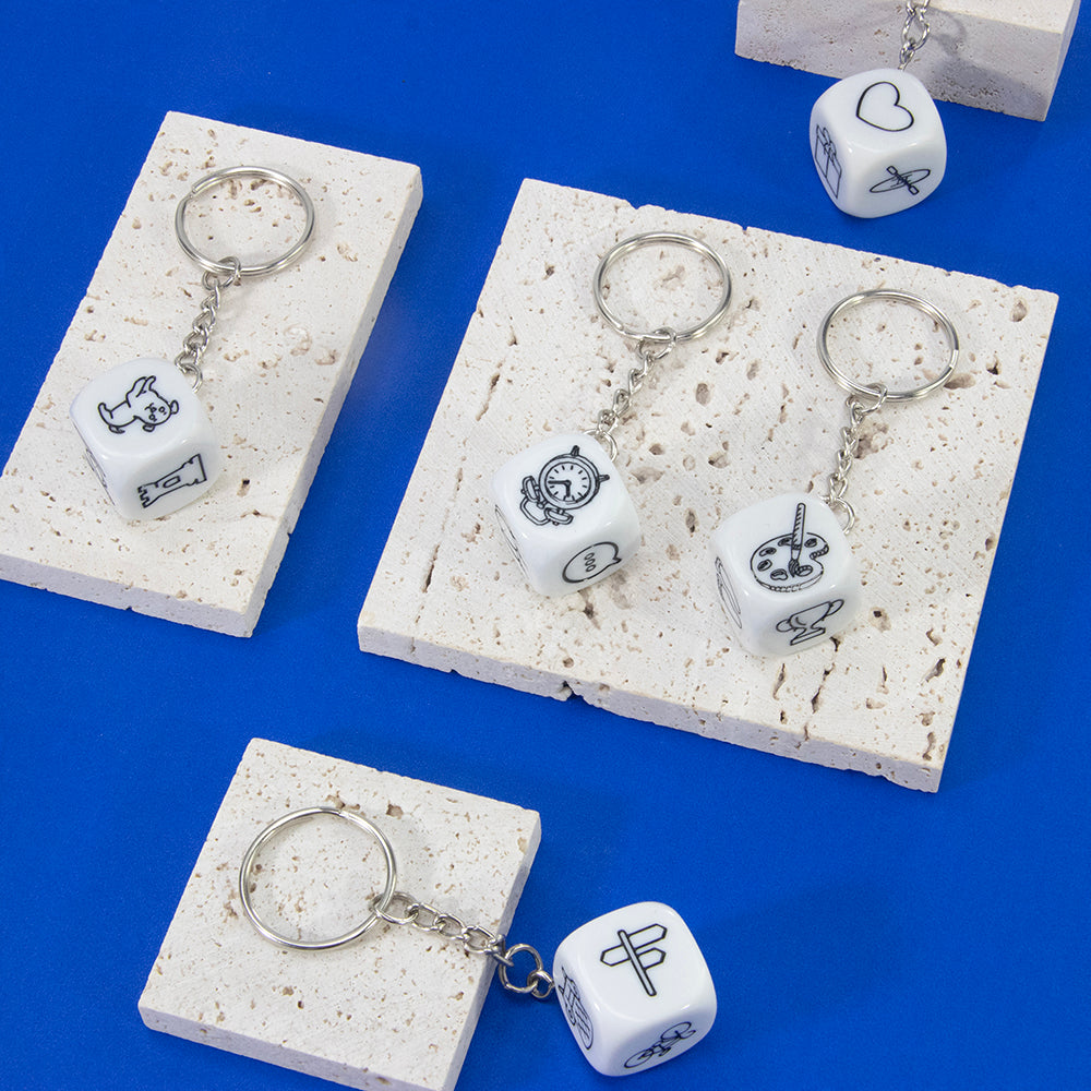 Engraved Pattern dice keychain Kid Creative Birthday Gift key holder for Handbag, Phone Fine Pendant