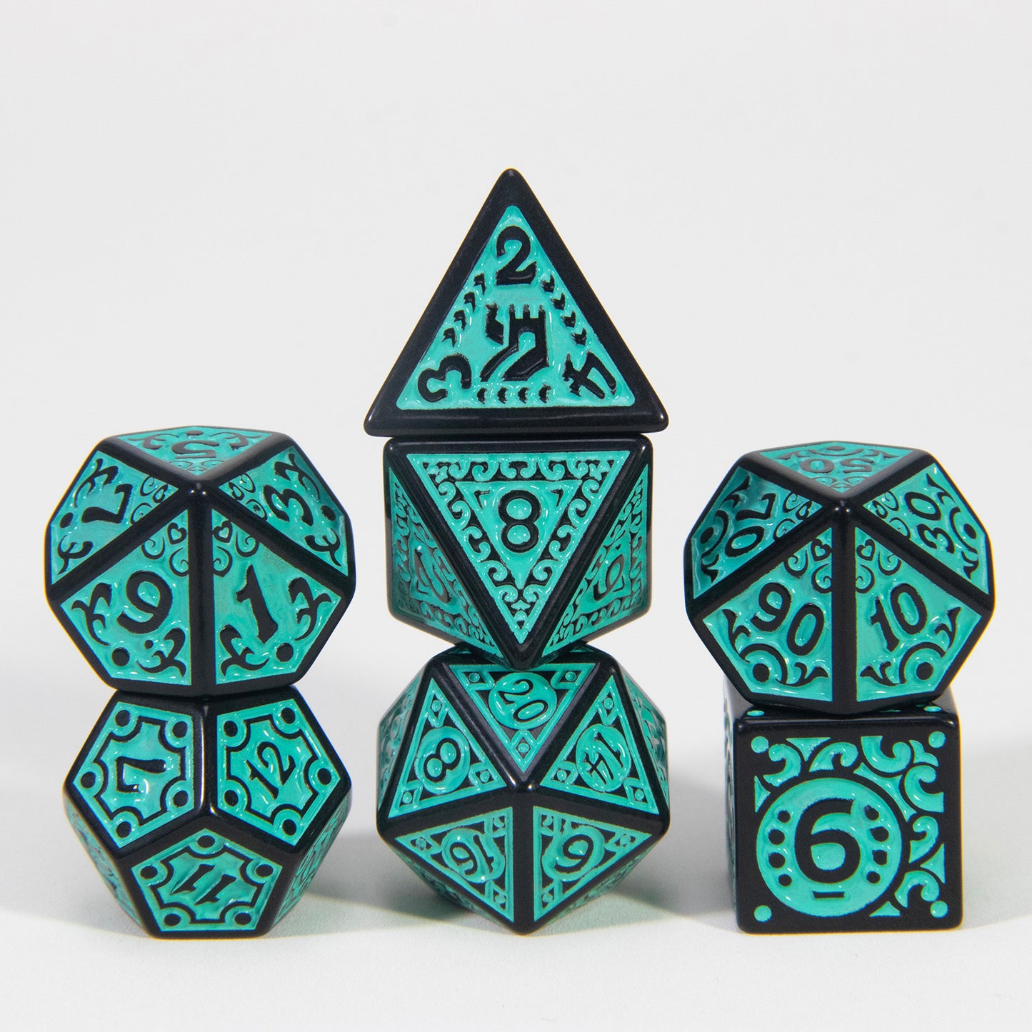 DND Dice Engraved with Textures Pattern Dice 7pcs Polyhedral Dice Set for DND RPG Table Game Accessories
