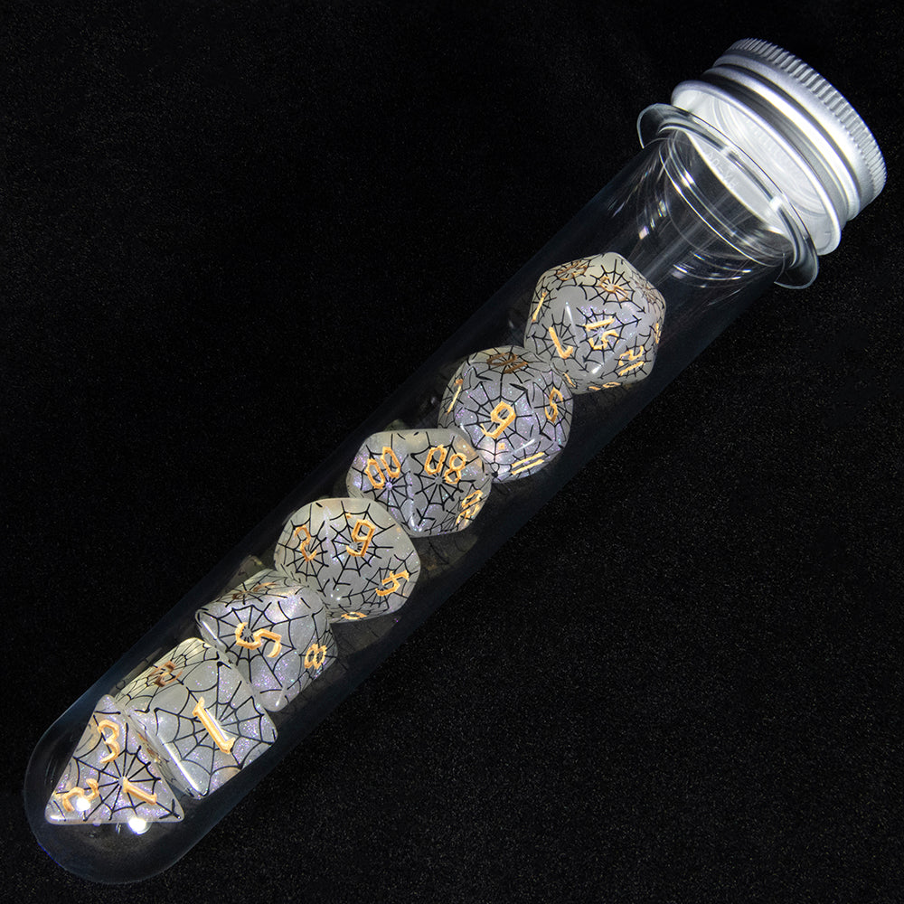 7pcs DND Polyhedral Dice Set Creative Spider Web Design Dice D4-D20 with Tube Playing Table Game for Bar Party Club