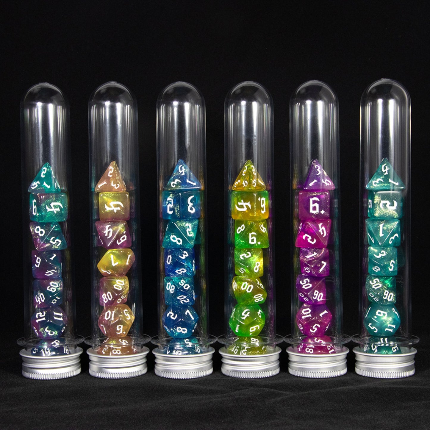 DND Polyhedral Dice Set 7-Pieces Glitter Game Dice with Tube for D&D RPG Role Playing Table Games Accessories
