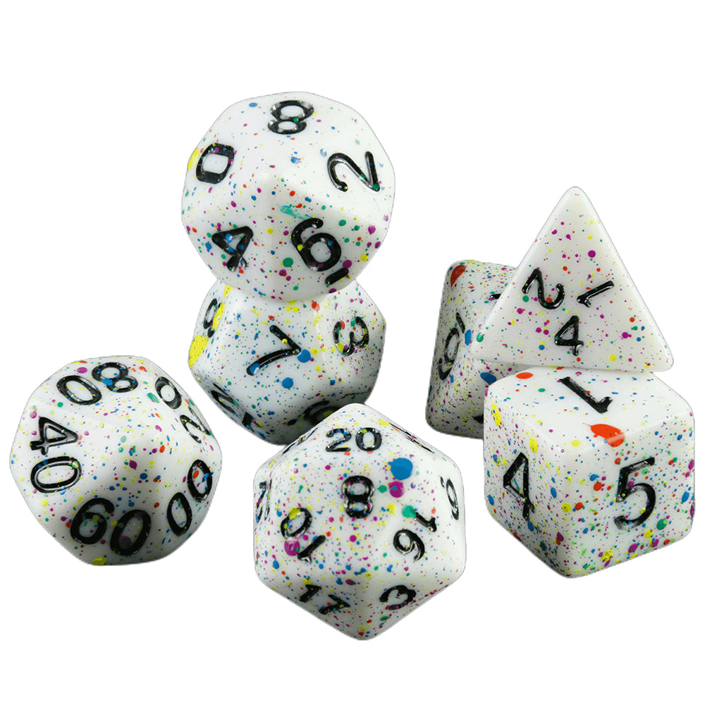 7pcs DND Dice Set Splatter Effect Polyhedral Dice D4-D20 for Role Playing DND Board Game