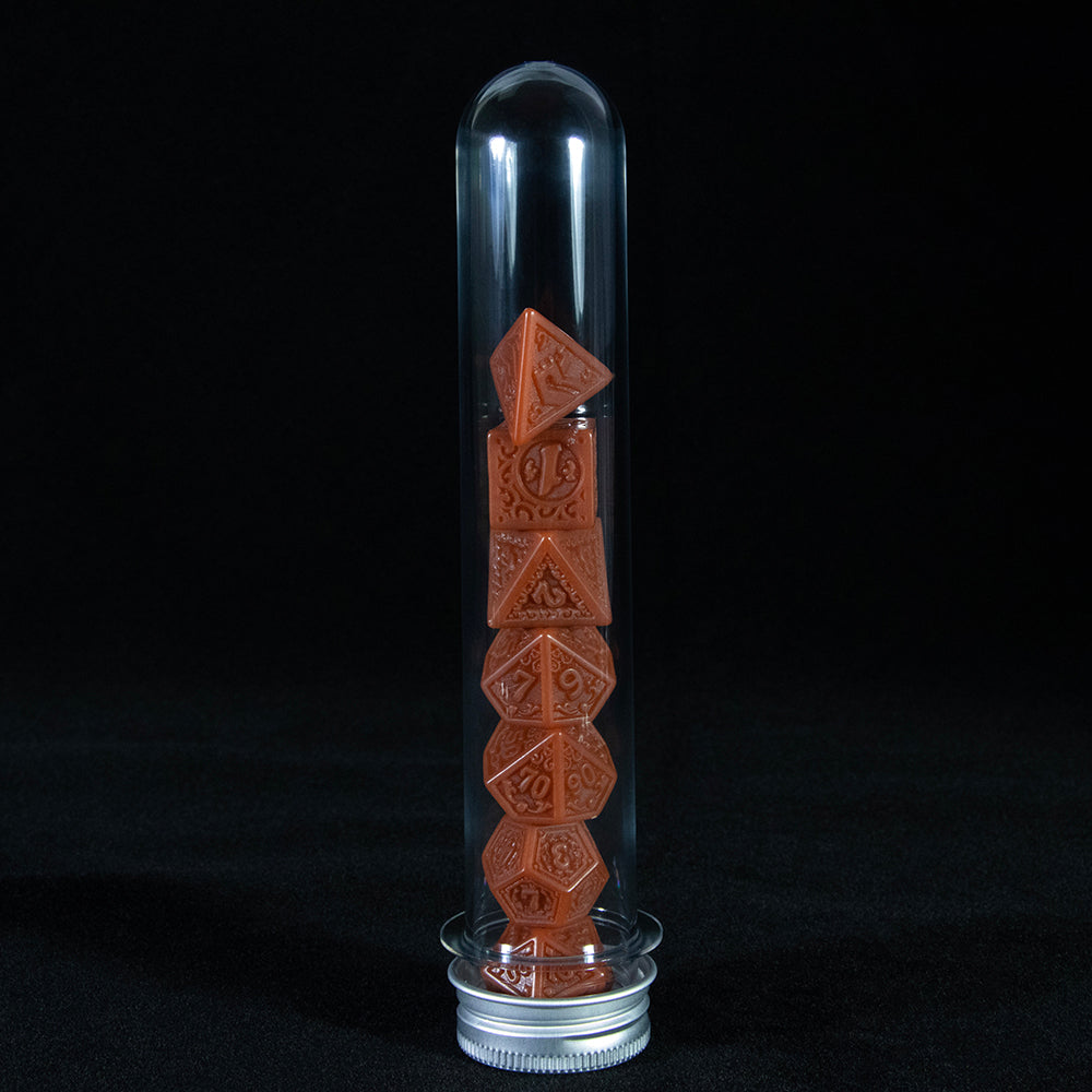 Engraved with Textures Pattern Dice 7pcs DND Polyhedral Dice with Tube for DND RPG Table Game Accessories