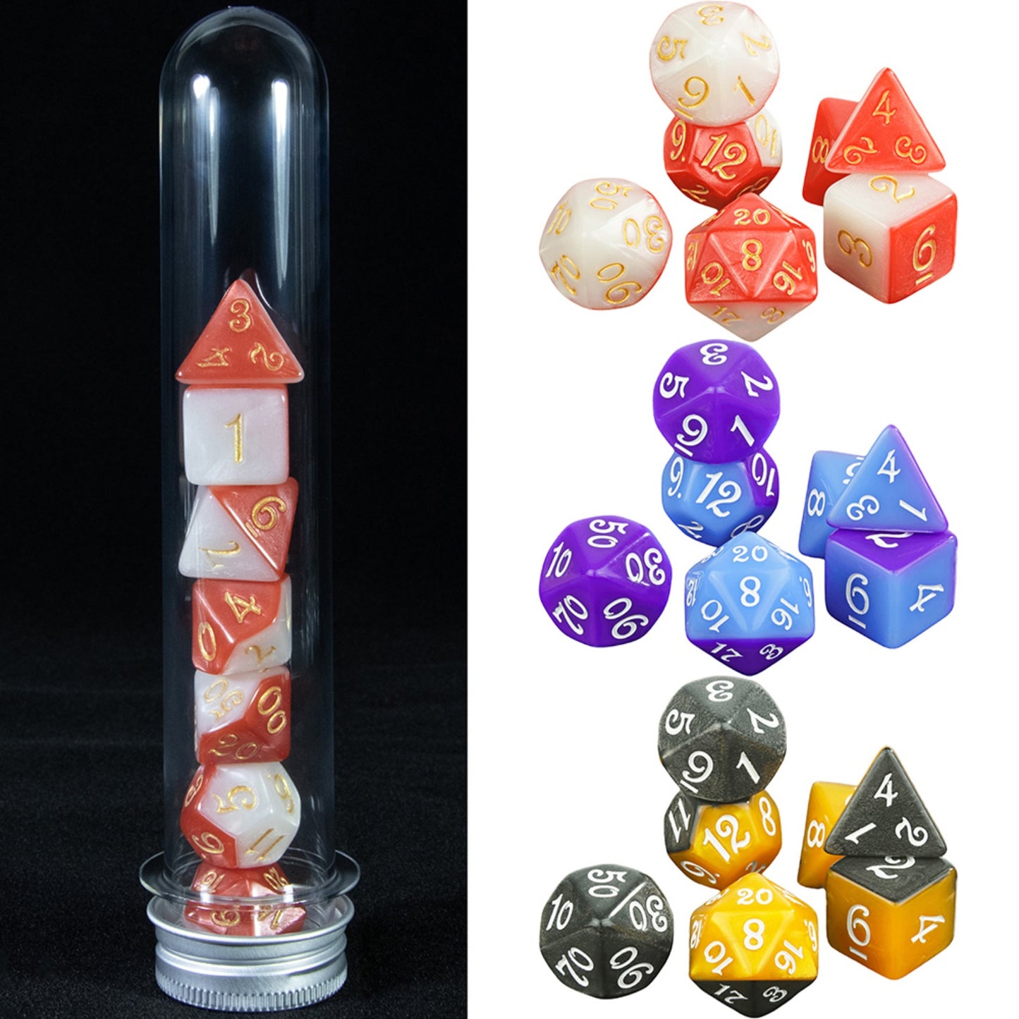 Splice Color Dice Set 7pcs Two-color DND Game Polyhedral Dice with Tube for D&D Role Playing Games and Tabletop Games