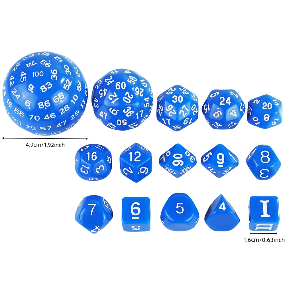 15pcs D3-D100 Game Dice with Bag Opaque Polyhedral Dice for DND Role Playing Board Game Accessories