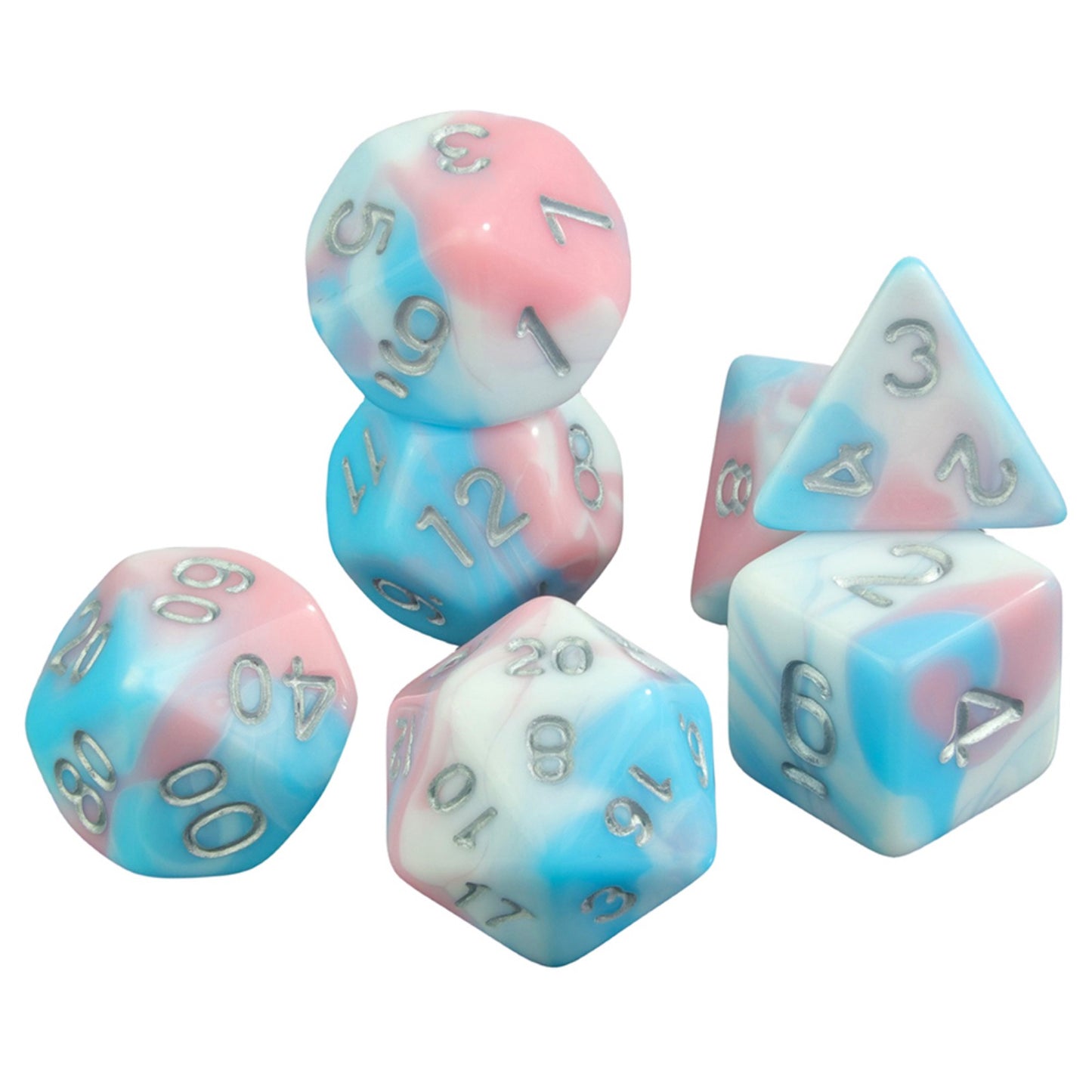 Mixing Colors Dice Set DND Polyhedral Dice for D&D Board Game and Role Playing Game Accessorie 7pcs dice - D4-D20,with Tube