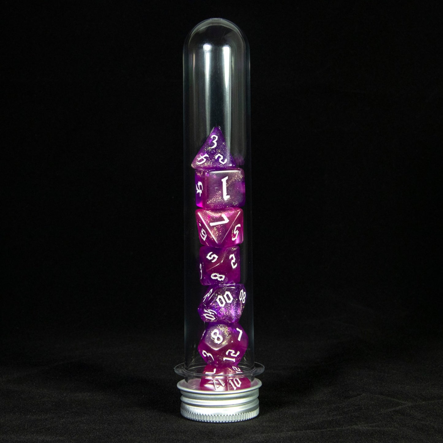 DND Polyhedral Dice Set 7-Pieces Glitter Game Dice with Tube for D&D RPG Role Playing Table Games Accessories