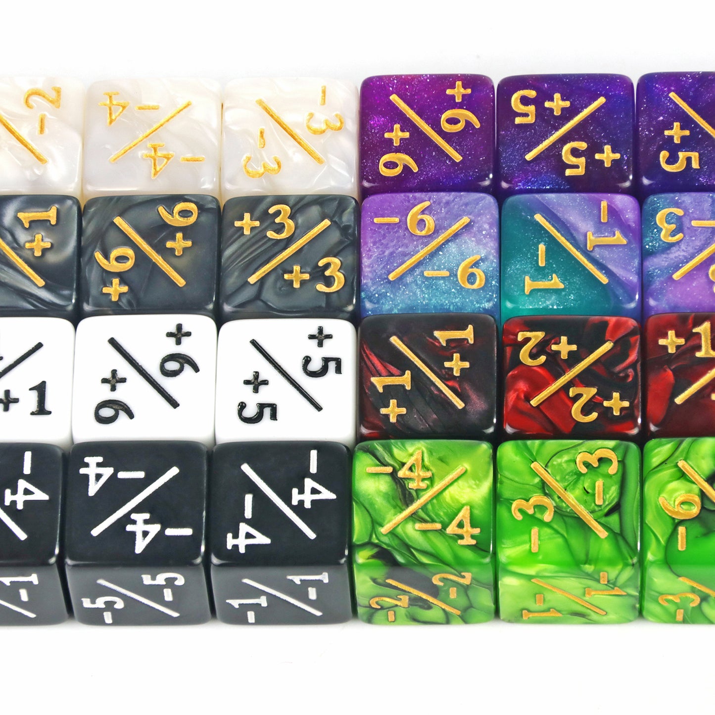 Six Sided Dice Set D6 Counters +1/+1 and -1/-1 Set of 10 Dice for Math Teaching, Card Game Accessories