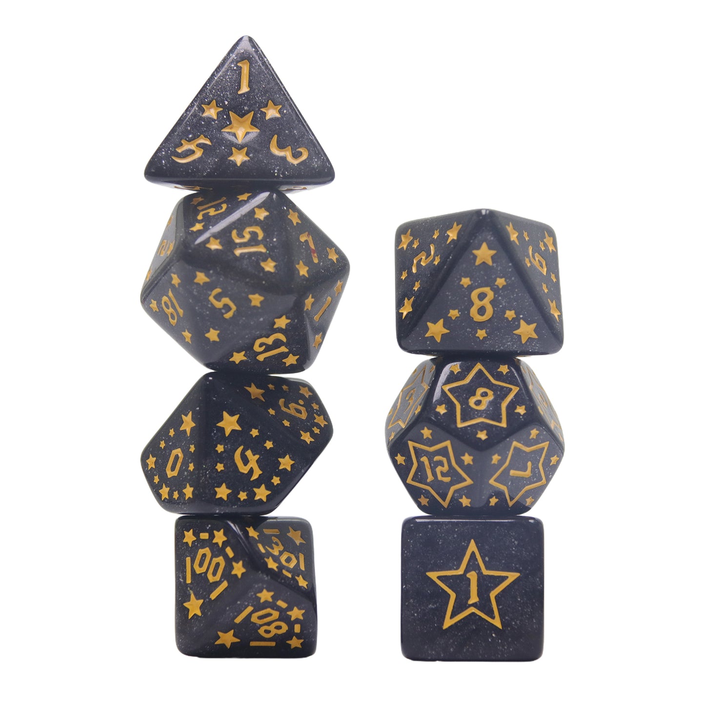 7-Piece Star Pattern Dice Set with Glitter Effect, Multi-Faced Dice, Essential for DND Players, Perfect for Tabletop Games