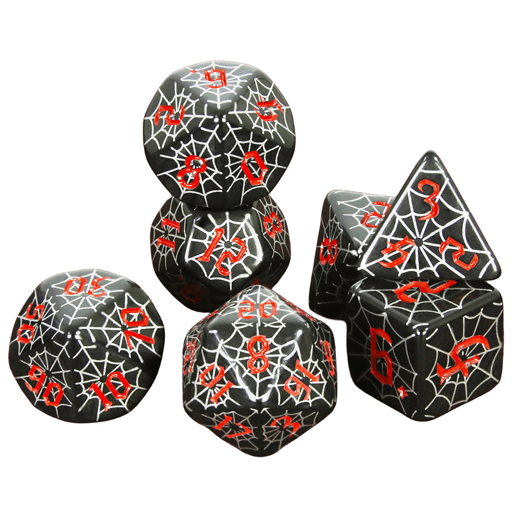 Board Game Dice - 7pcs Polyhrdral Dice D4-D20 Digital Dice with Silver Spider Web Pattern for DND TRPG Board Game Accessories, Perfect Gift DND Enthusiast