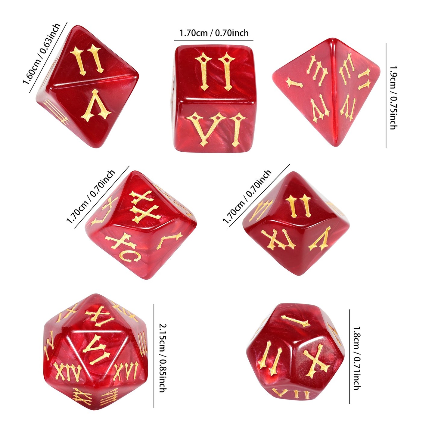 DND Dice Set - 7pcs Polyhedral Dice D4-D20 with Roman Digital for Board Game TRPG DND Game