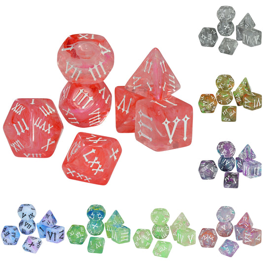 7pcs DND Dice Set Creative Design Roman Number Pattern Polyhedral Dice for Dungeons Game Role Playing Table Games