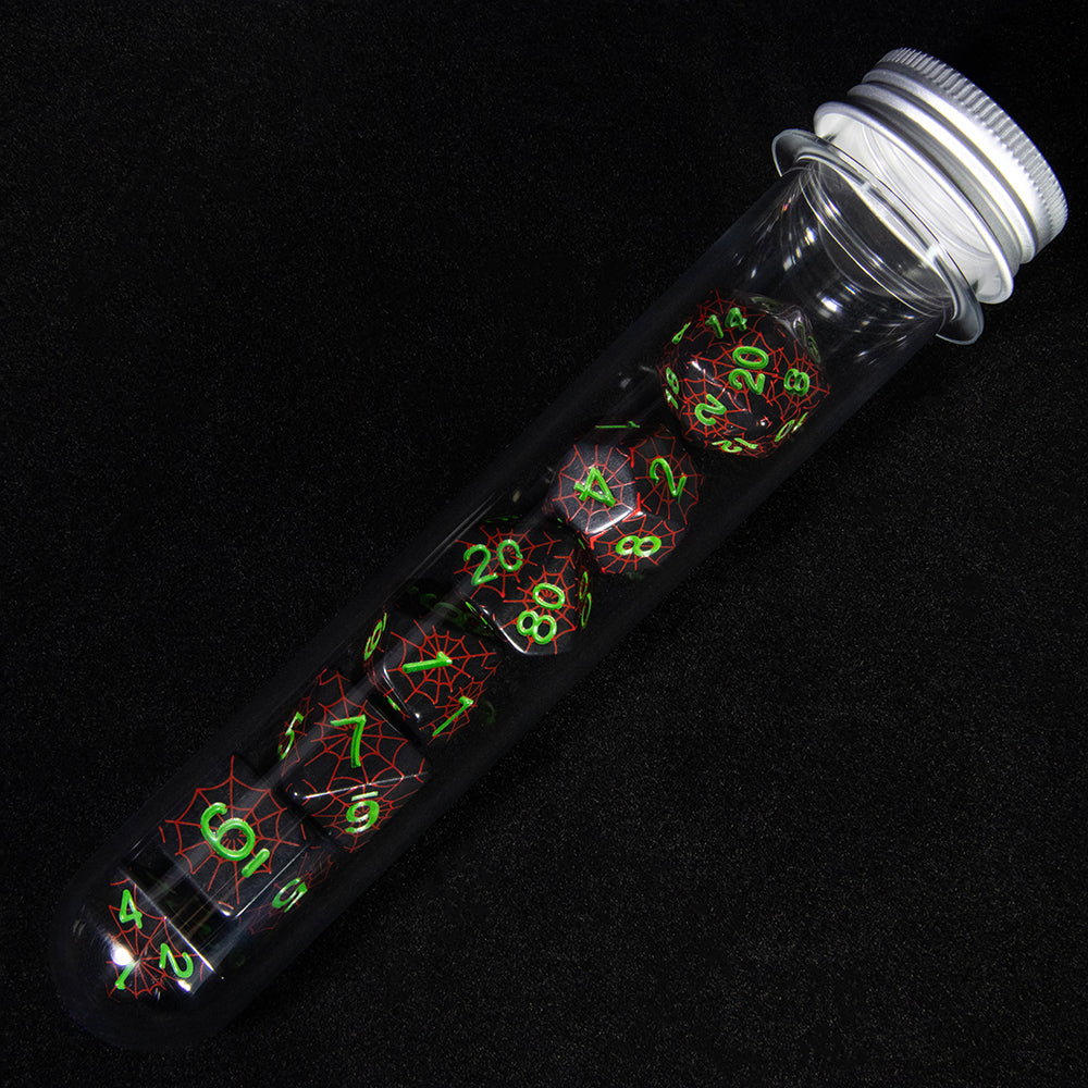7pcs DND Polyhedral Dice Set Creative Spider Web Design Dice D4-D20 with Tube Playing Table Game for Bar Party Club