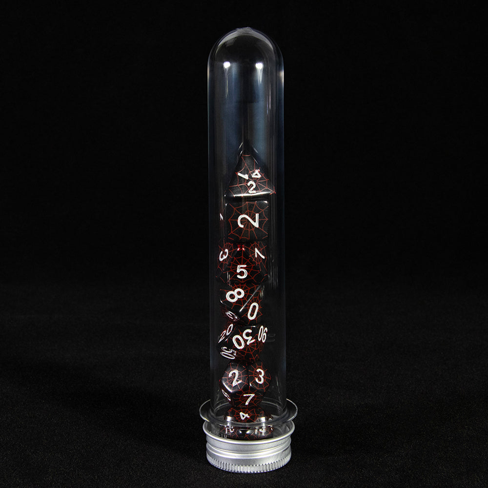 7pcs DND Polyhedral Dice Set Creative Spider Web Design Dice D4-D20 with Tube Playing Table Game for Bar Party Club