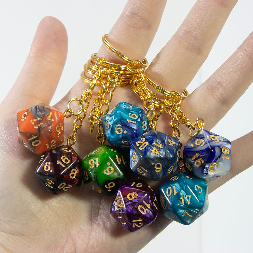 Colored Dice Keychain Lucky Keyring Table Game Souvenirs Perfect for DND Game Lover Gift, Bag, Car Pendant
