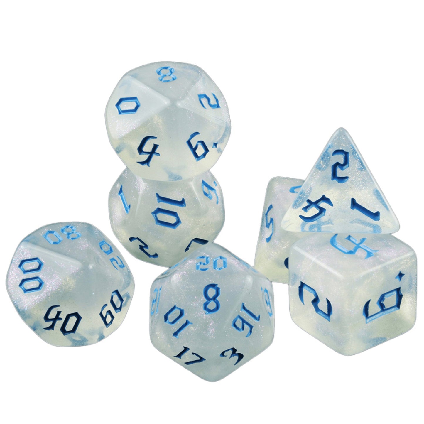 Glitter Effect Polyhedral Dice Set 7 Pieces Game Dice with Tube for Souvenirst Entertainment DND RPG Board Game