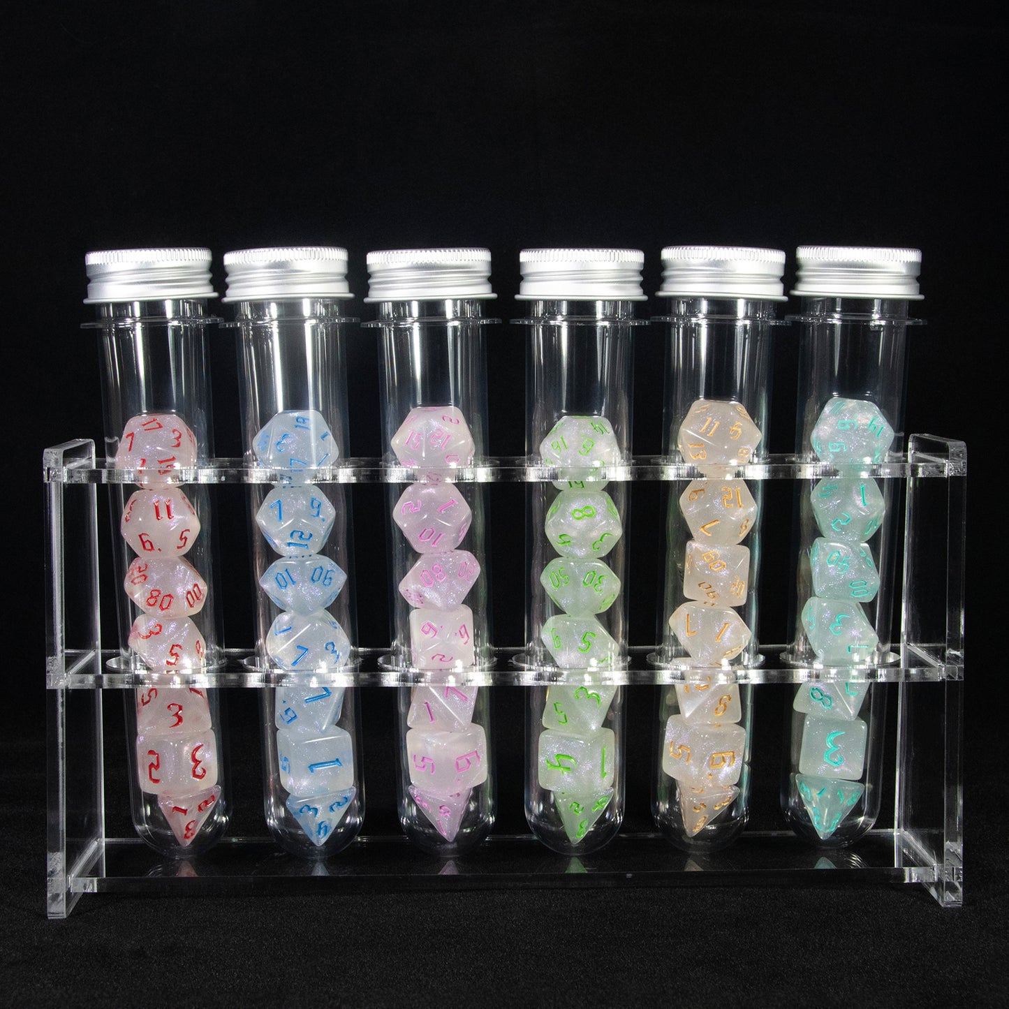 Opaque Colour Acrylic Polyhedral Dice Board Game Dice for RPG, DND Table Board Roll Playing Games Accessories, 42pcs Dice with 6pcs Tube, 1pc Tube Rack