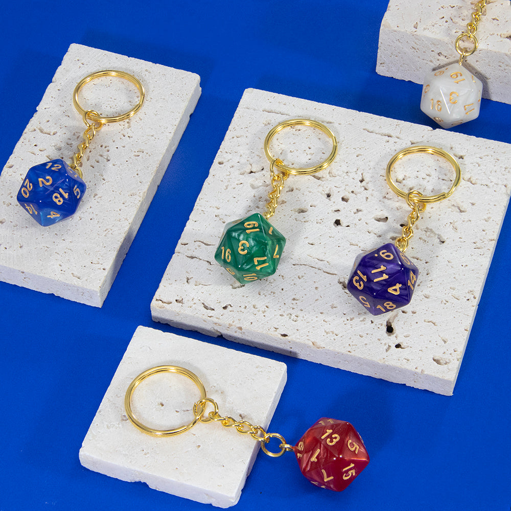 Marble Colored Dice Keychain DND Board Game Souvenirs 20 Sided Dice Pendant Keychain for Men Women