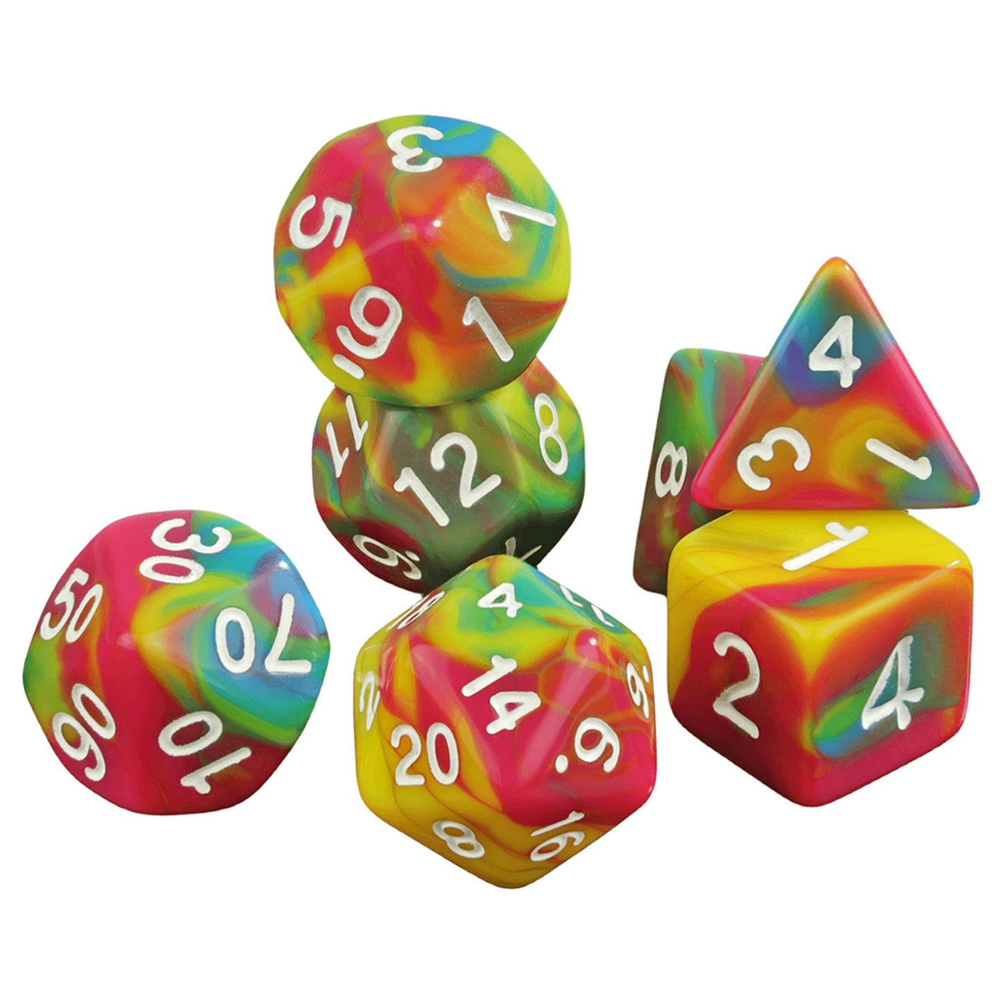Mixing Colors Dice Set DND Polyhedral Dice for D&D Board Game and Role Playing Game Accessorie 7pcs dice - D4-D20,with Tube