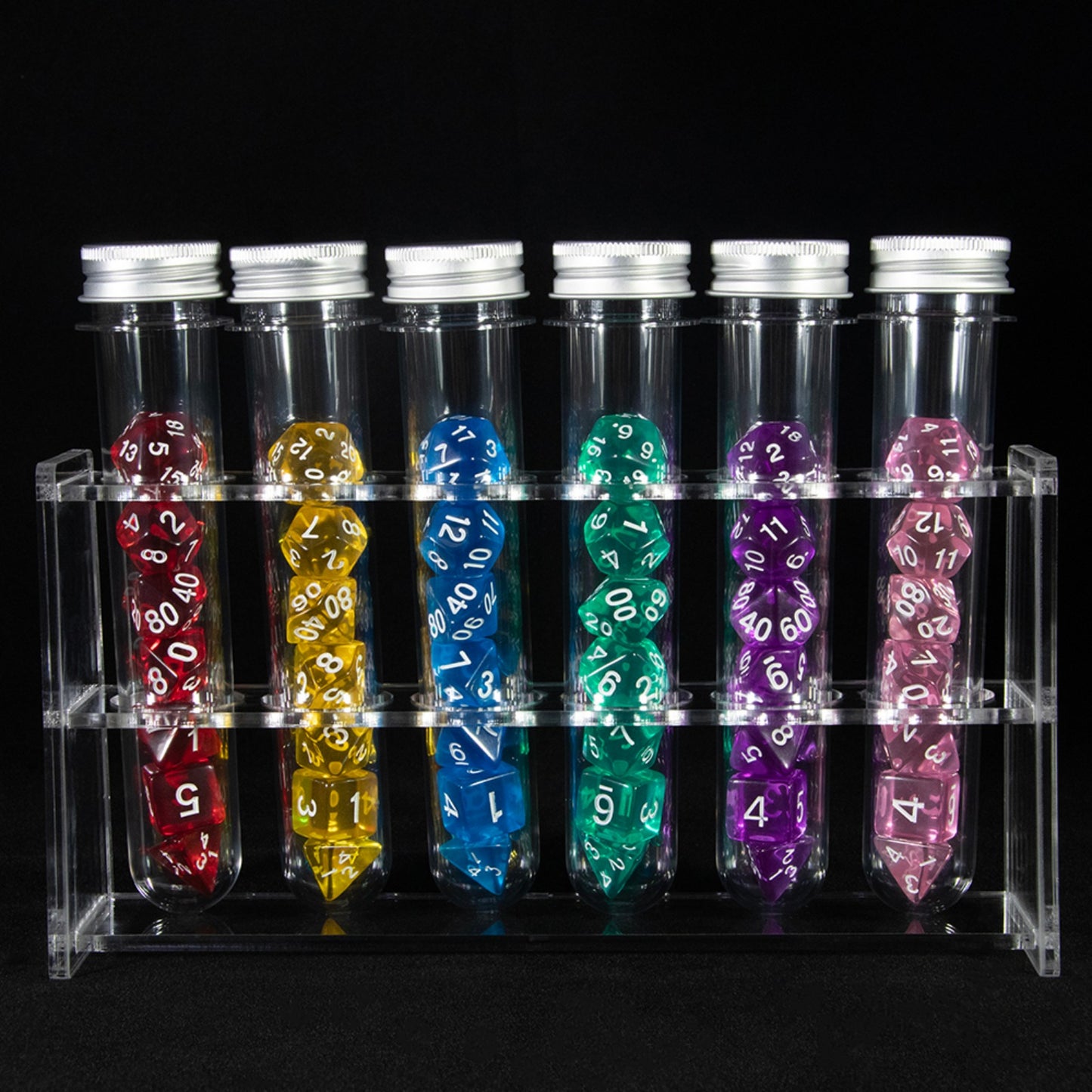 Opaque Colour Acrylic Polyhedral Dice Board Game Dice for RPG, DND Table Board Roll Playing Games Accessories, 42pcs Dice with 6pcs Tube, 1pc Tube Rack