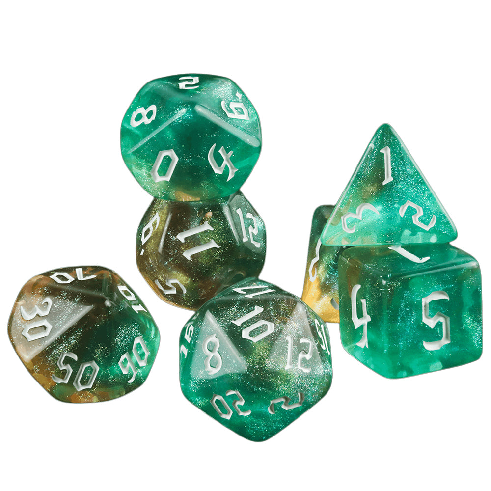 Polyhedral Dice Set - DND Role Playing Dice for Dungeons Game RPG Table Games, Double-Color with Glitter Effect, 7pcs