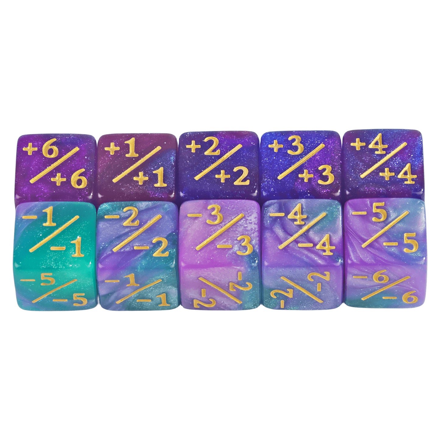 Six Sided Dice Set D6 Counters +1/+1 and -1/-1 Set of 10 Dice for Math Teaching, Card Game Accessories